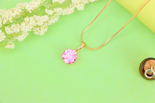 Pink Round Pendant in Rose Gold with Sparkling Faceted Stone, XPPT1499 (2139-4)