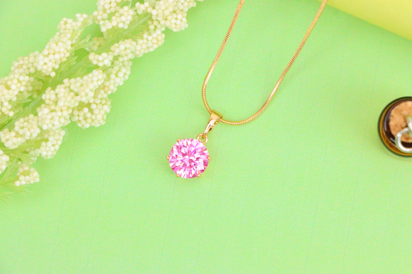 Pink Round Pendant in Rose Gold with Sparkling Faceted Stone, XPPT1499 (2139-4)