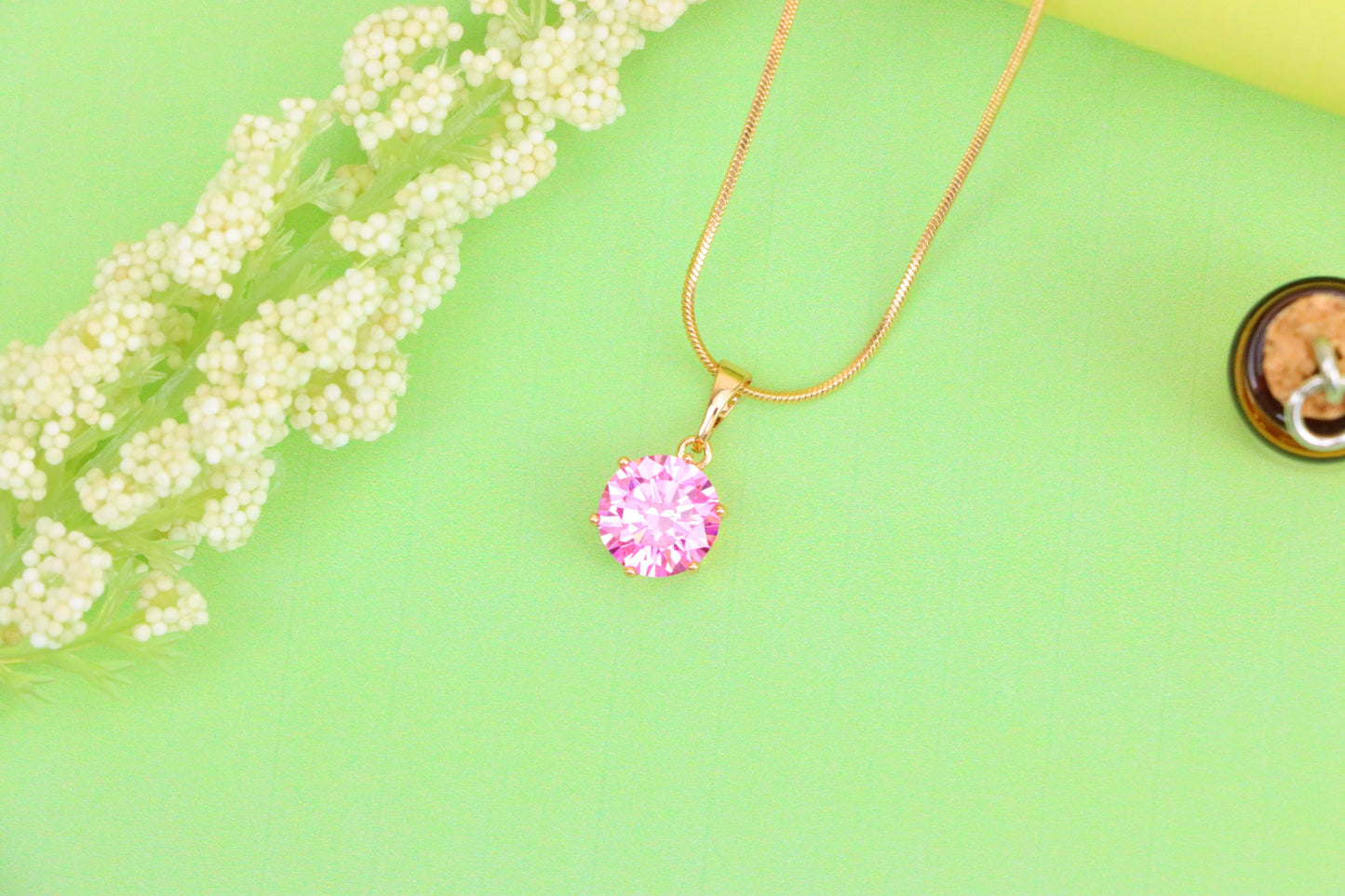 Pink Round Pendant in Rose Gold with Sparkling Faceted Stone, XPPT1499 (2139-4)