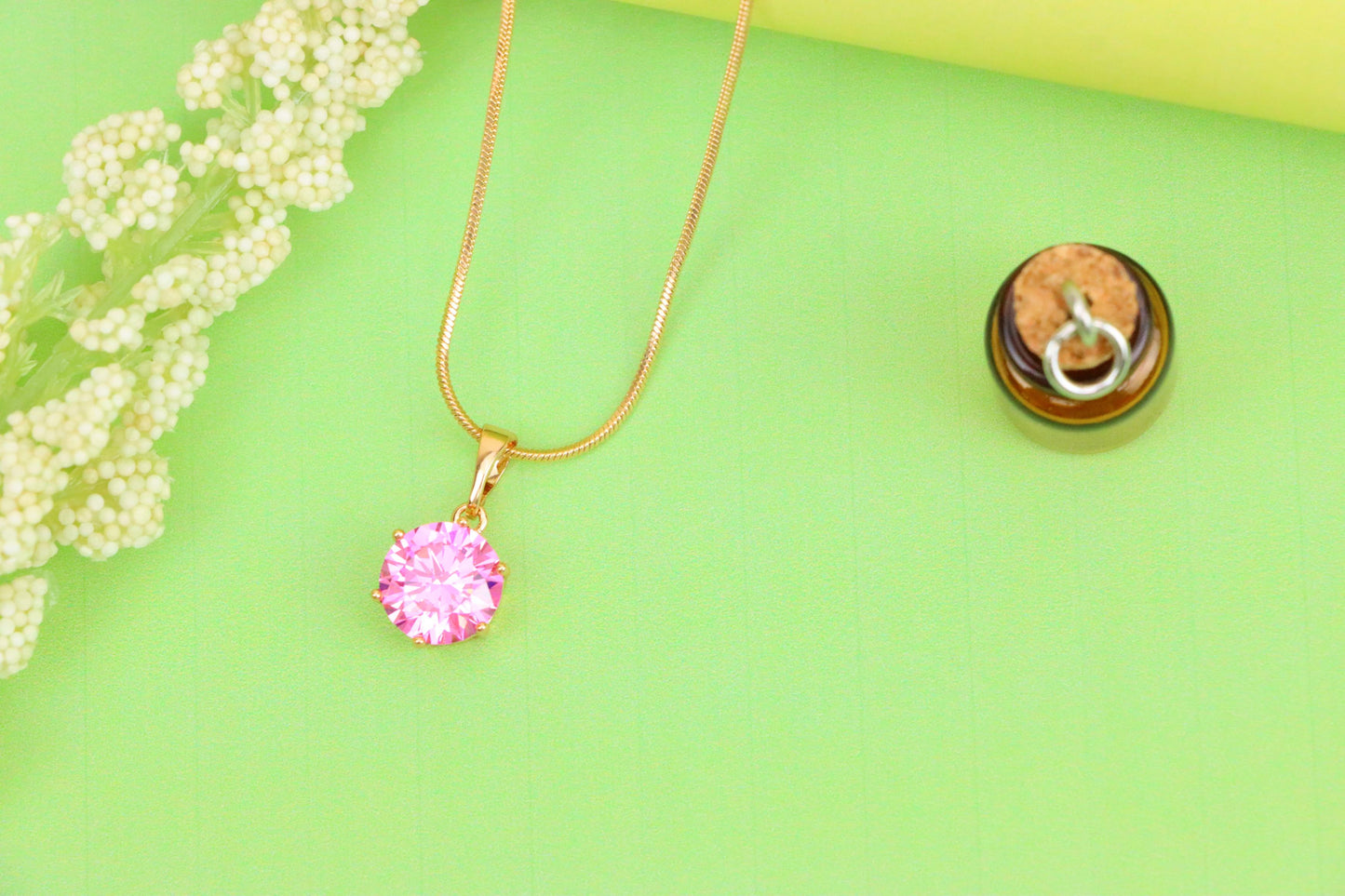 Pink Round Pendant in Rose Gold with Sparkling Faceted Stone, XPPT1499 (2139-4)