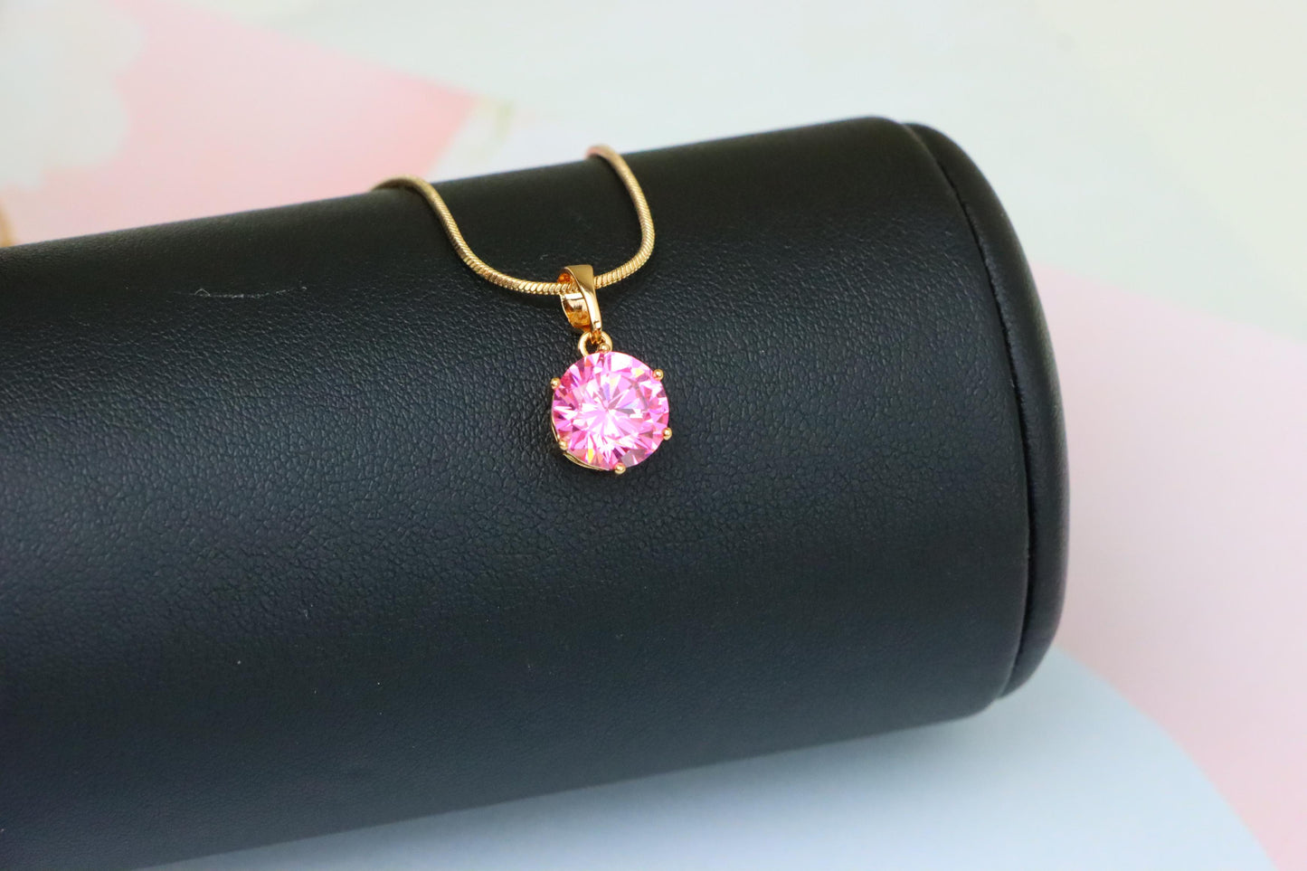 Pink Round Pendant in Rose Gold with Sparkling Faceted Stone, XPPT1499 (2139-4)