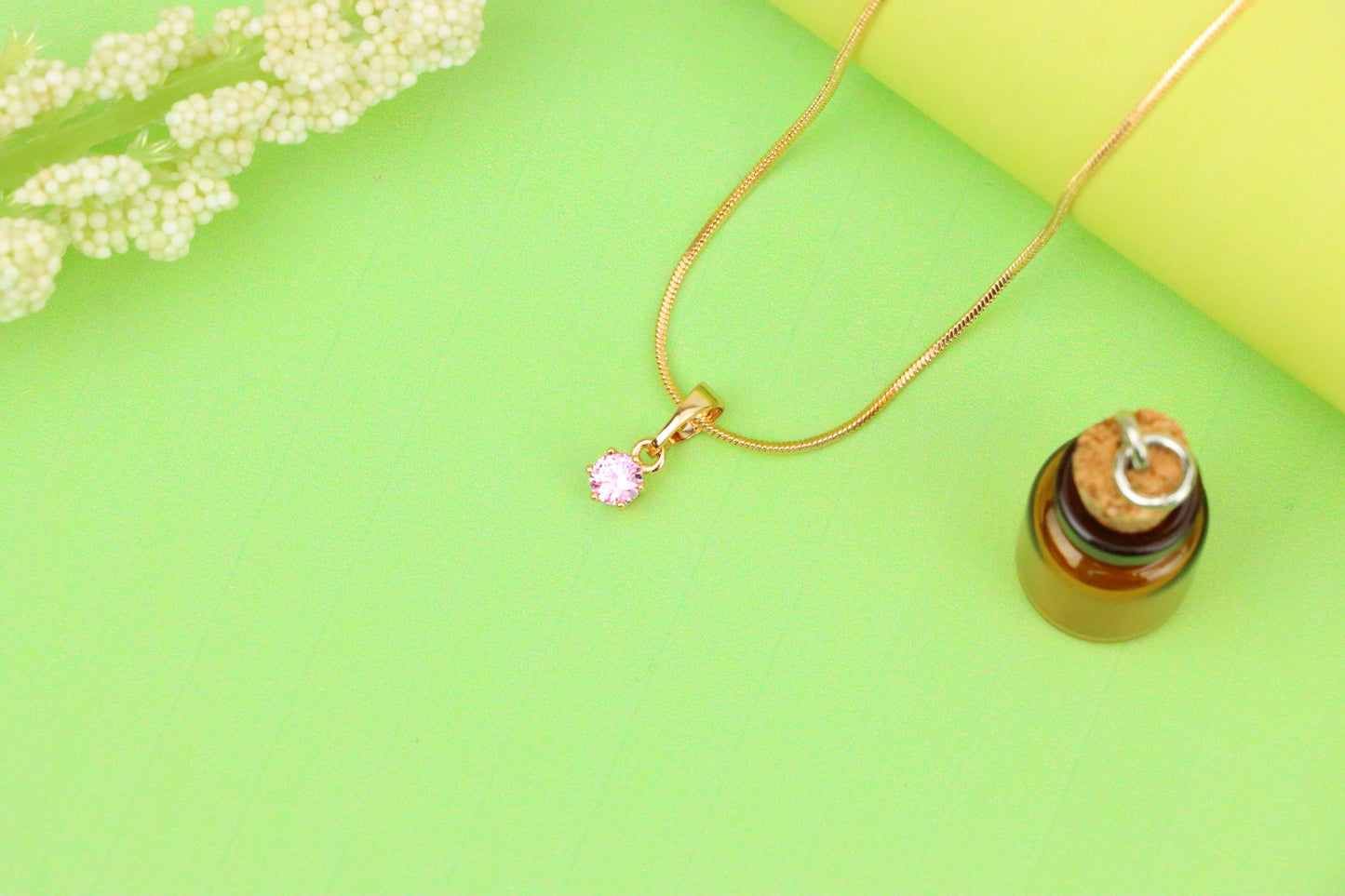 Tiny Round Pink Pendant in Gold Finish for Delicate Everyday Look, XPPT1653 (2163-2)