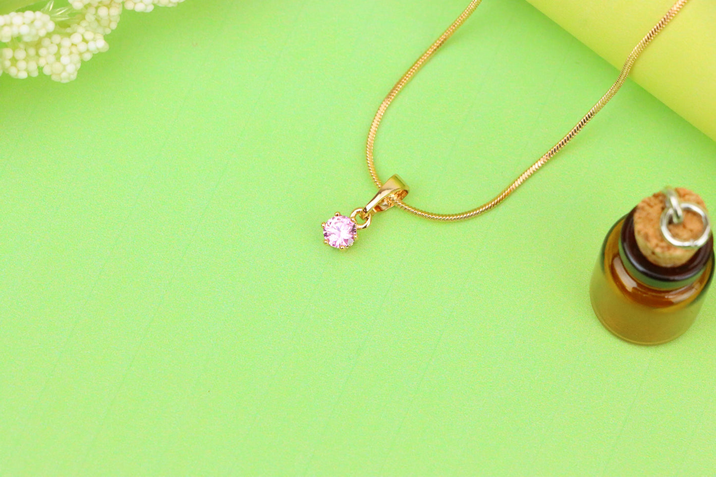 Tiny Round Pink Pendant in Gold Finish for Delicate Everyday Look, XPPT1653 (2163-2)