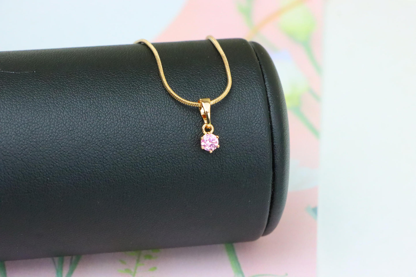 Tiny Round Pink Pendant in Gold Finish for Delicate Everyday Look, XPPT1653 (2163-2)