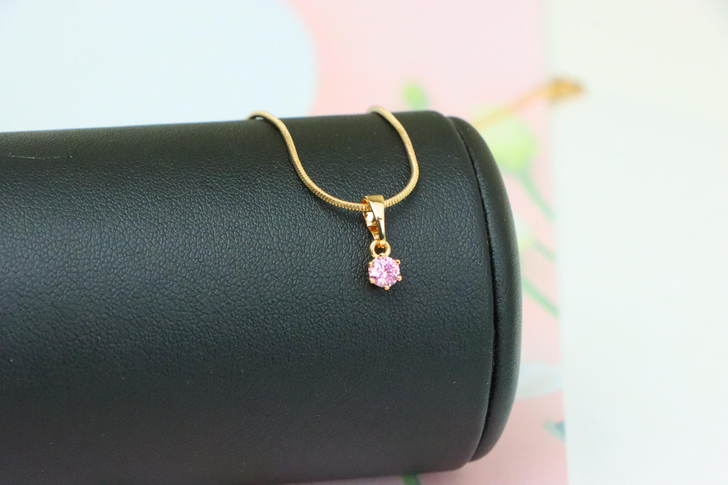 Tiny Round Pink Pendant in Gold Finish for Delicate Everyday Look, XPPT1653 (2163-2)