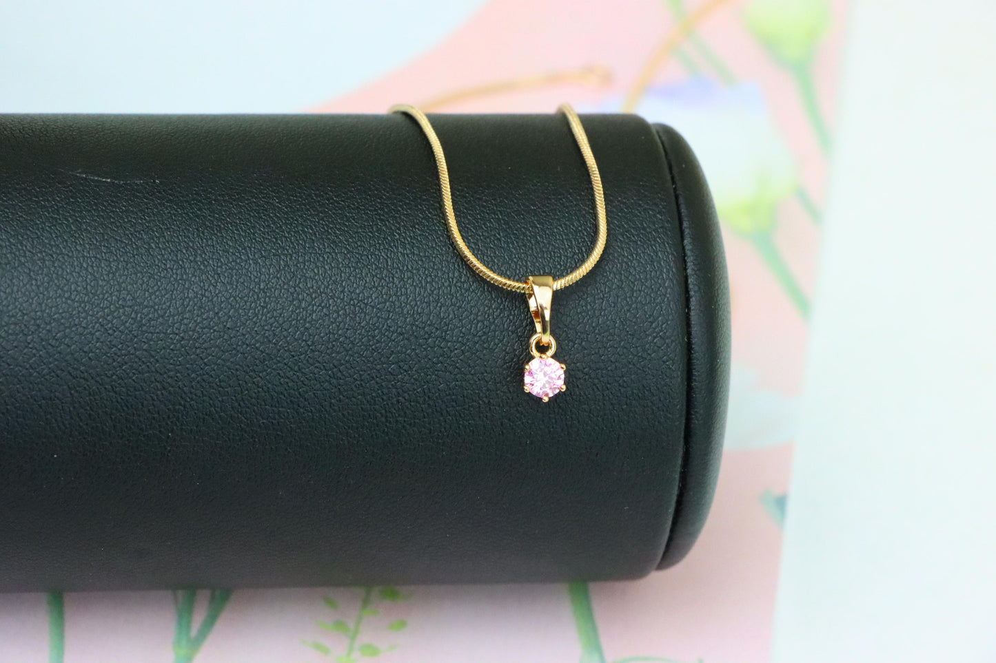 Tiny Round Pink Pendant in Gold Finish for Delicate Everyday Look, XPPT1653 (2163-2)
