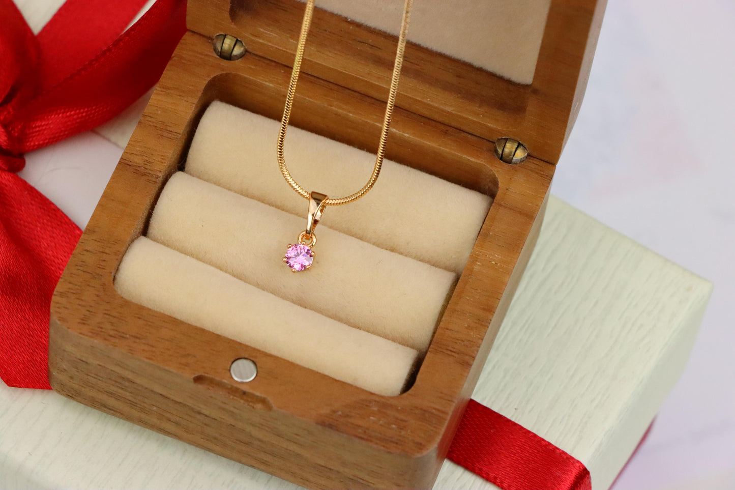 Tiny Round Pink Pendant in Gold Finish for Delicate Everyday Look, XPPT1653 (2163-2)