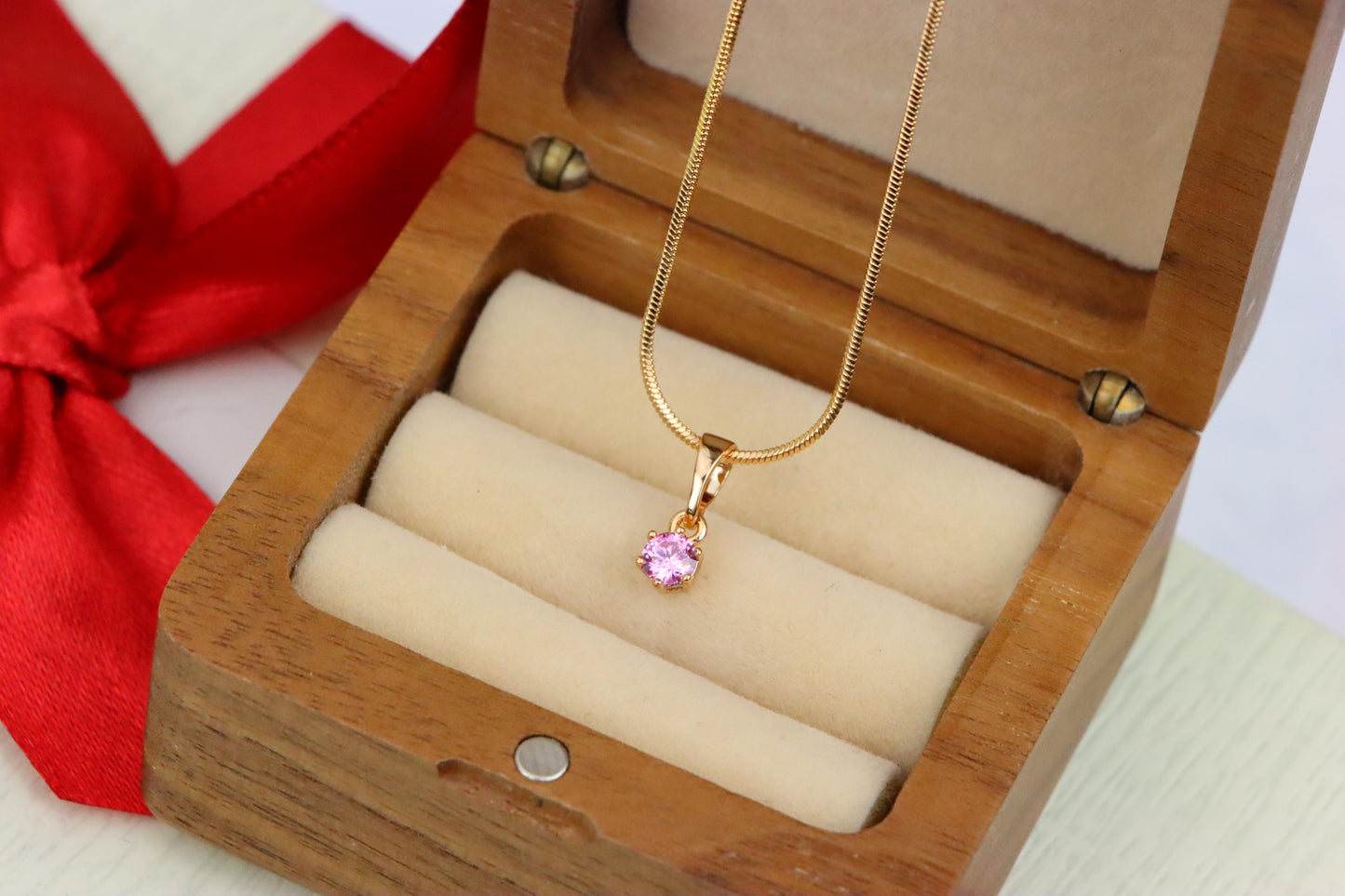 Tiny Round Pink Pendant in Gold Finish for Delicate Everyday Look, XPPT1653 (2163-2)