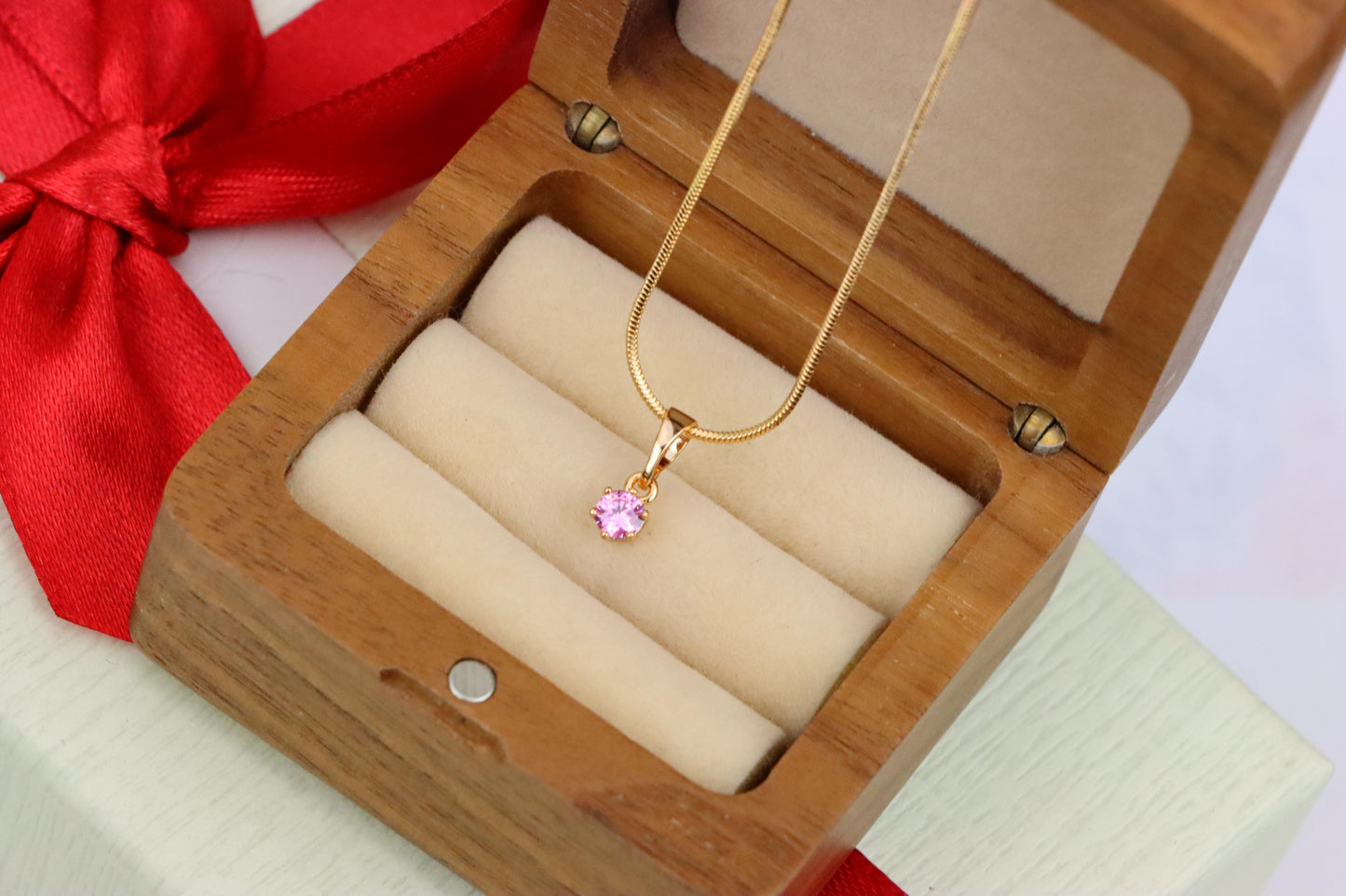 Tiny Round Pink Pendant in Gold Finish for Delicate Everyday Look, XPPT1653 (2163-2)