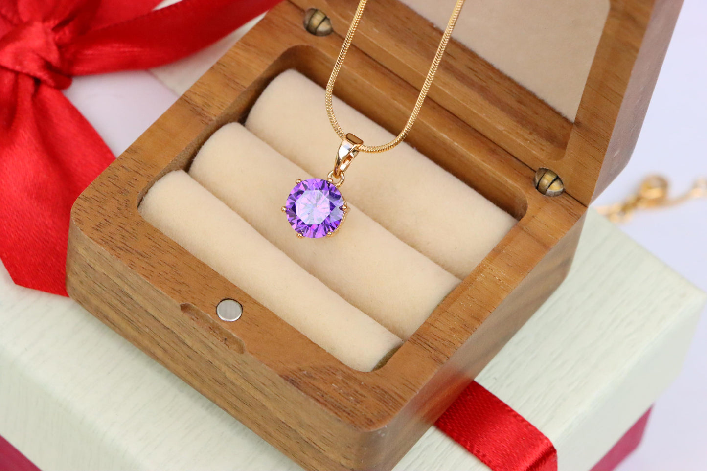 Royal Purple Round Pendant in Rose Gold with Brilliant Faceting, XPPT1500 (2139-4)