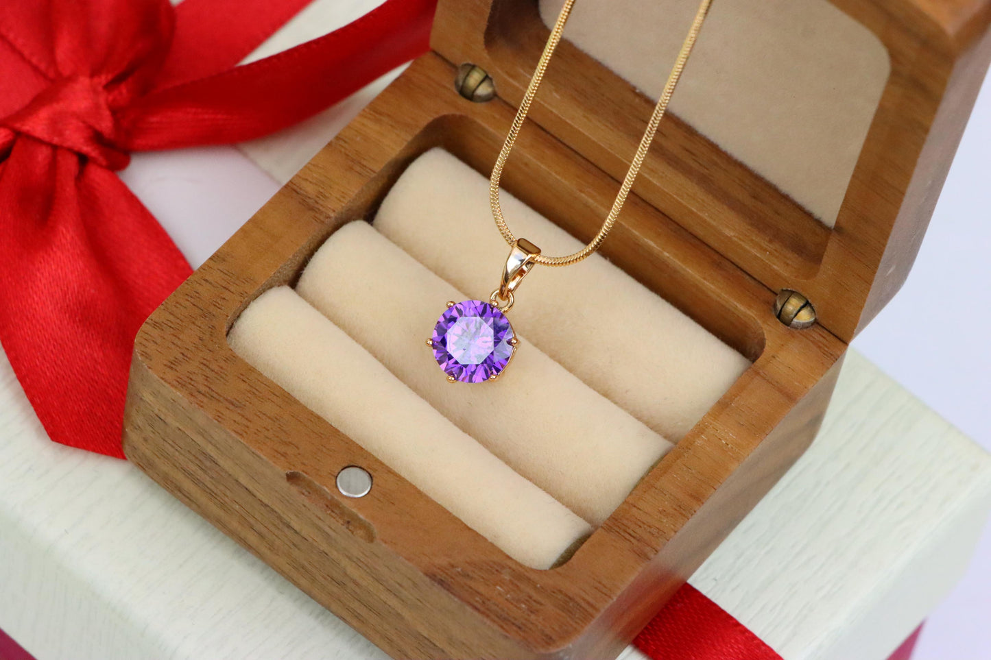 Royal Purple Round Pendant in Rose Gold with Brilliant Faceting, XPPT1500 (2139-4)