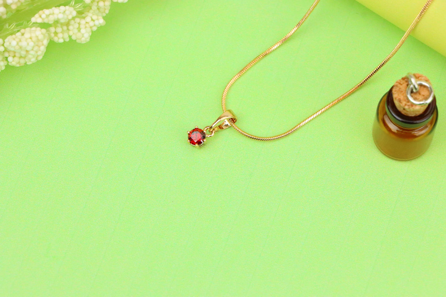 Tiny Round Red Pendant in Gold Finish for Delicate Everyday Look, XPPT1655 (2163-2)