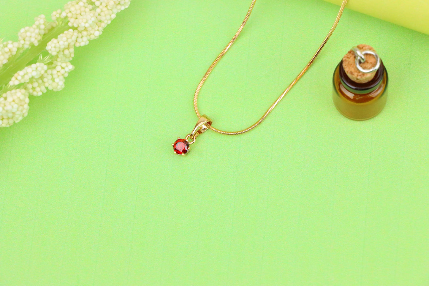 Tiny Round Red Pendant in Gold Finish for Delicate Everyday Look, XPPT1655 (2163-2)