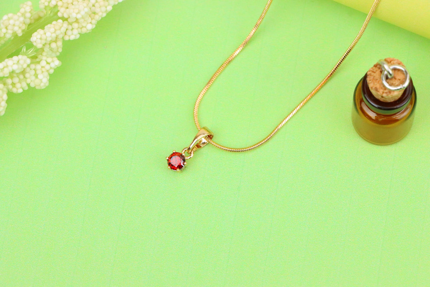 Tiny Round Red Pendant in Gold Finish for Delicate Everyday Look, XPPT1655 (2163-2)