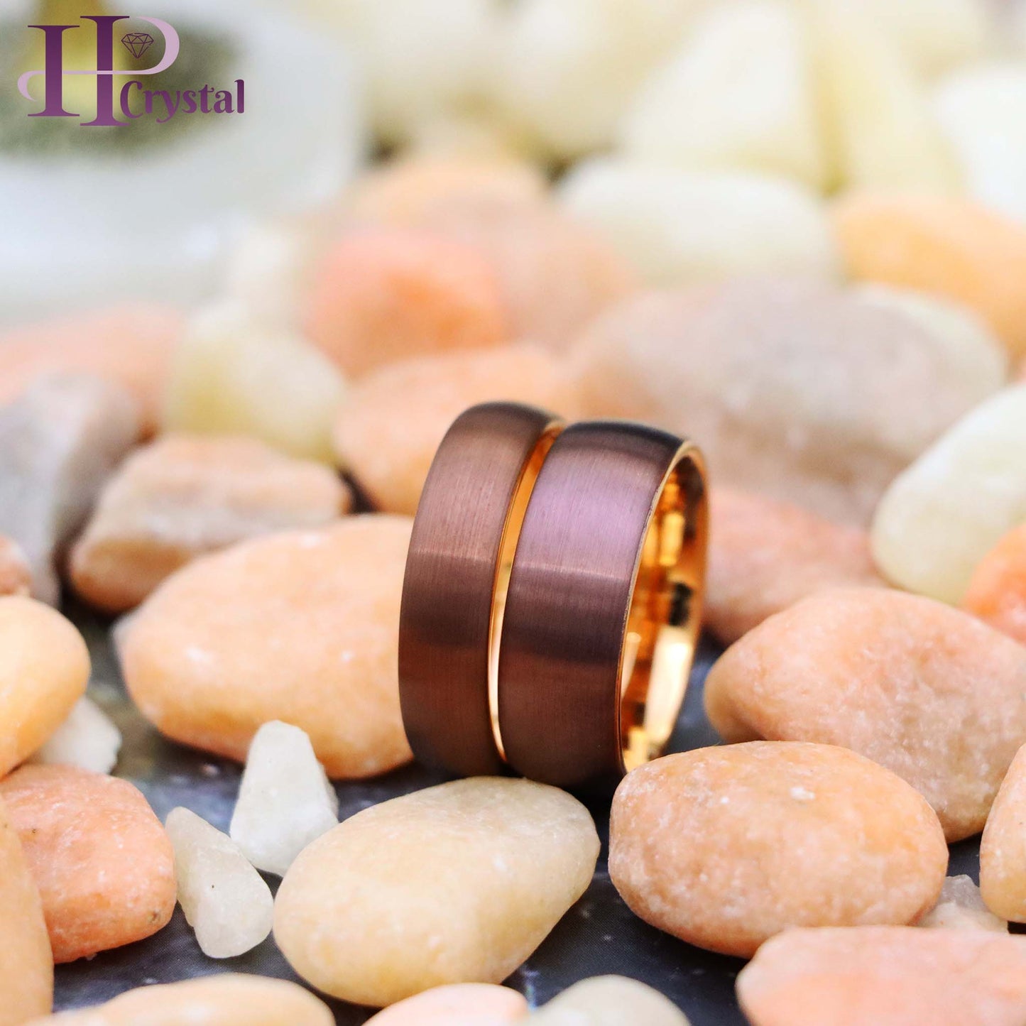 Semi-Domed Brushed Brown IP Plated & Rose Gold IP Plated Tungsten Ring