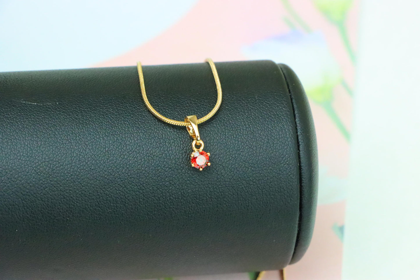 Tiny Round Red Pendant in Gold Finish for Delicate Everyday Look, XPPT1655 (2163-2)