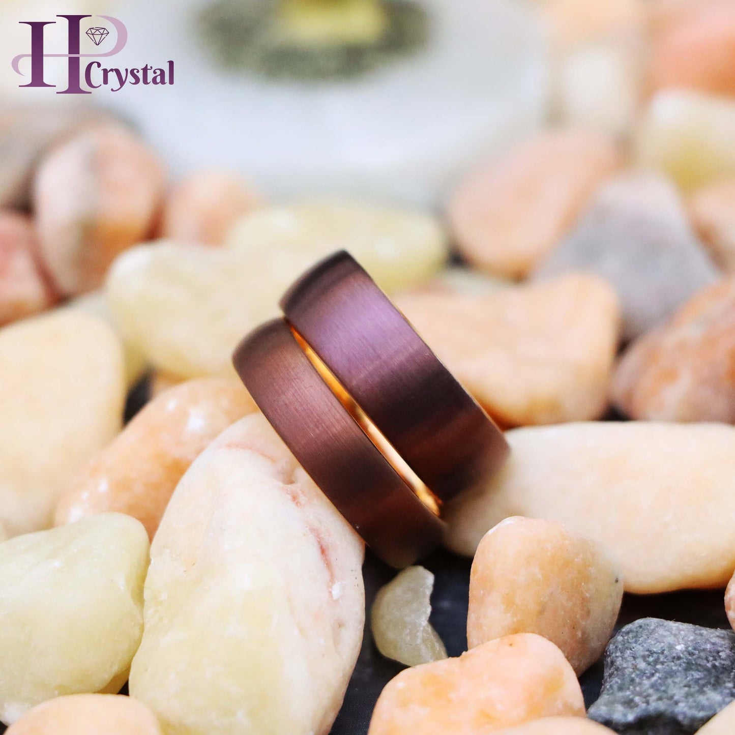 Semi-Domed Brushed Brown IP Plated & Rose Gold IP Plated Tungsten Ring