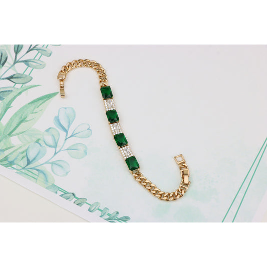 Elegant Rose Gold Bracelet with Emerald Green and White Stones, XPBL0809 (2081-8)