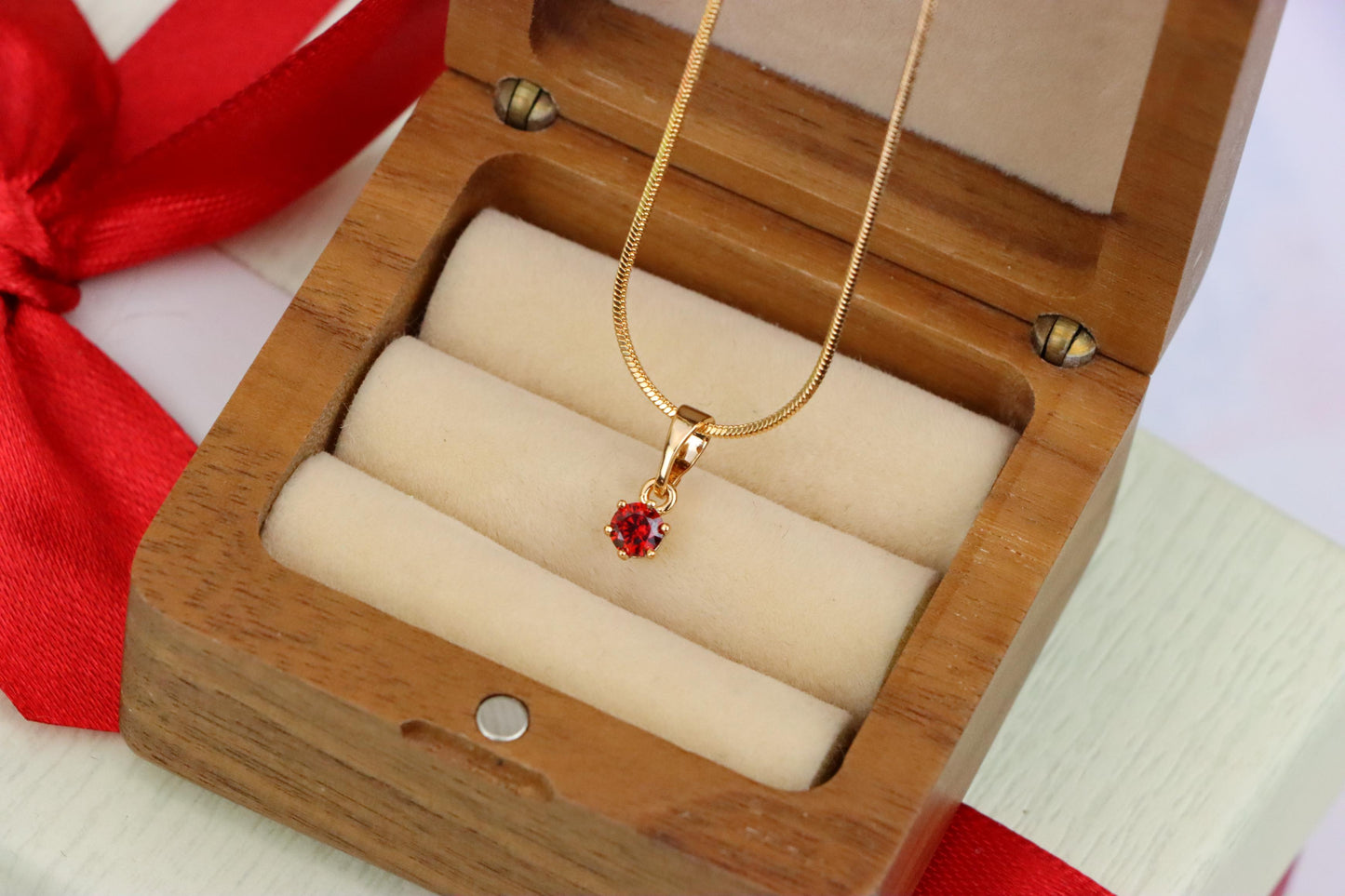 Tiny Round Red Pendant in Gold Finish for Delicate Everyday Look, XPPT1655 (2163-2)