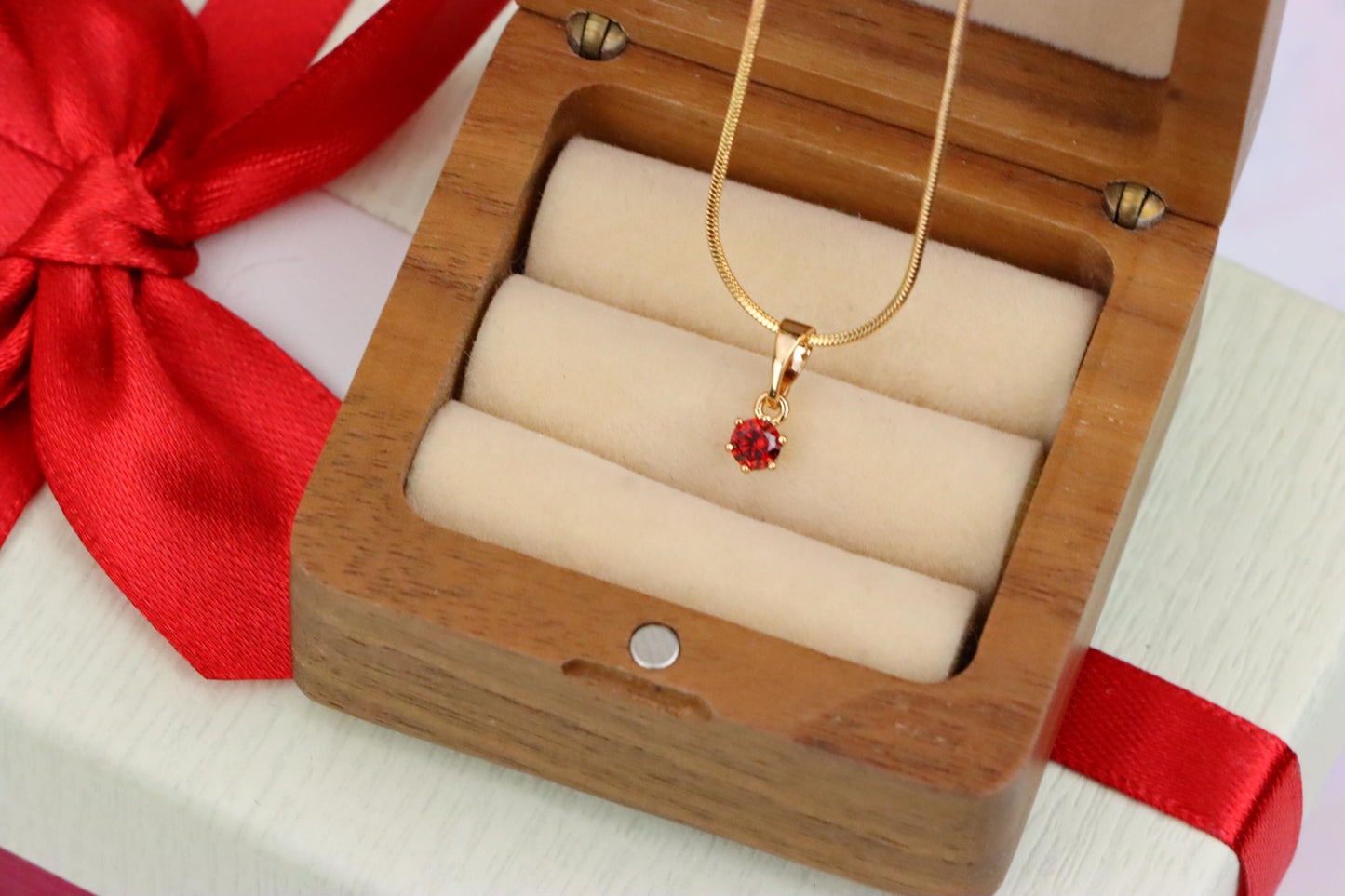 Tiny Round Red Pendant in Gold Finish for Delicate Everyday Look, XPPT1655 (2163-2)