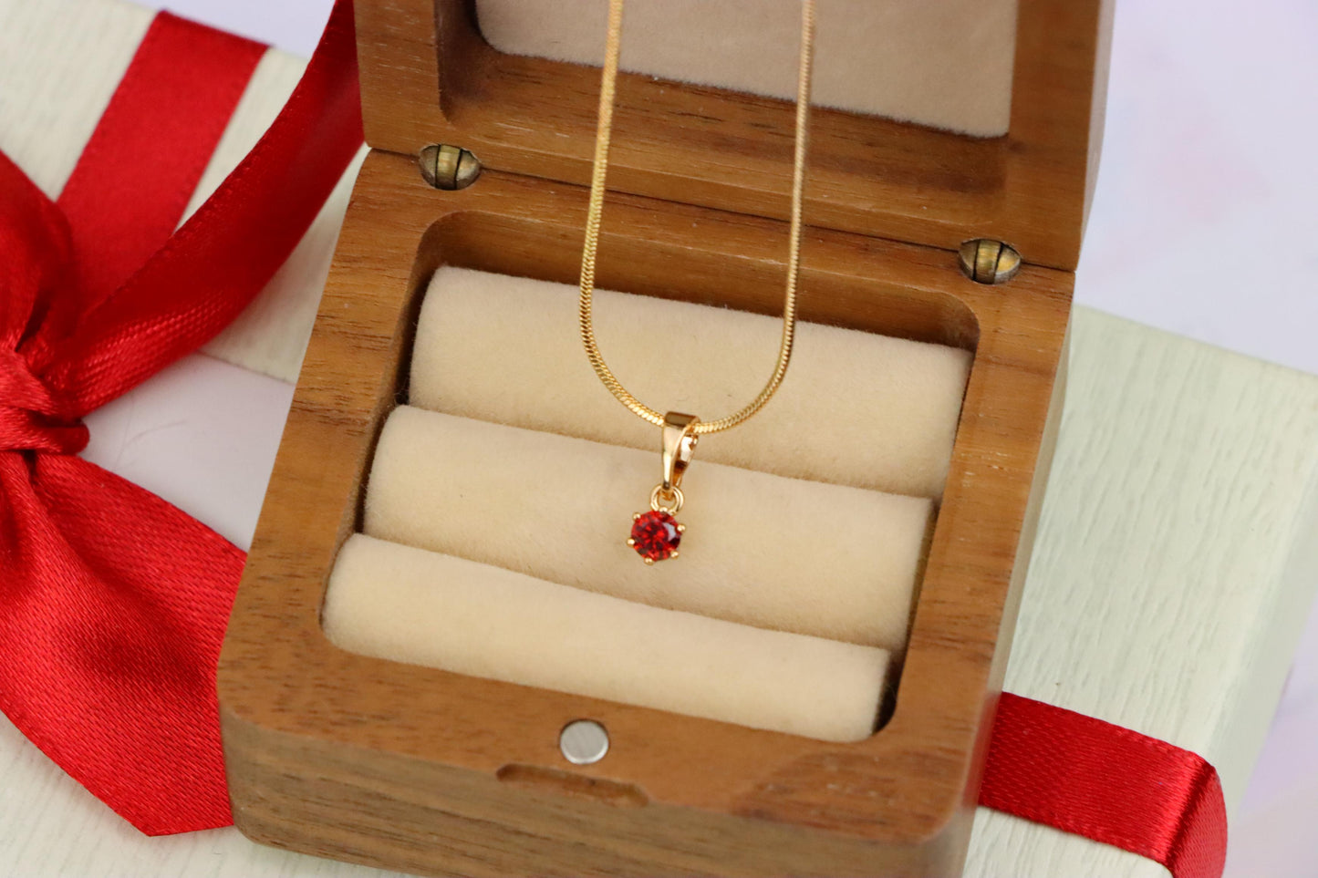 Tiny Round Red Pendant in Gold Finish for Delicate Everyday Look, XPPT1655 (2163-2)