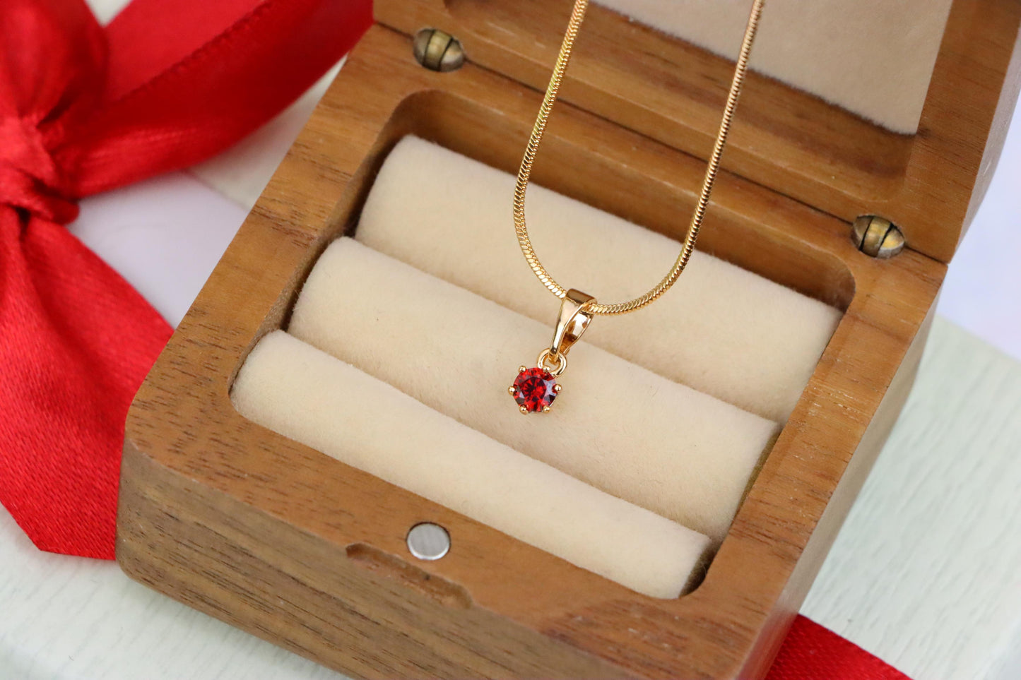 Tiny Round Red Pendant in Gold Finish for Delicate Everyday Look, XPPT1655 (2163-2)