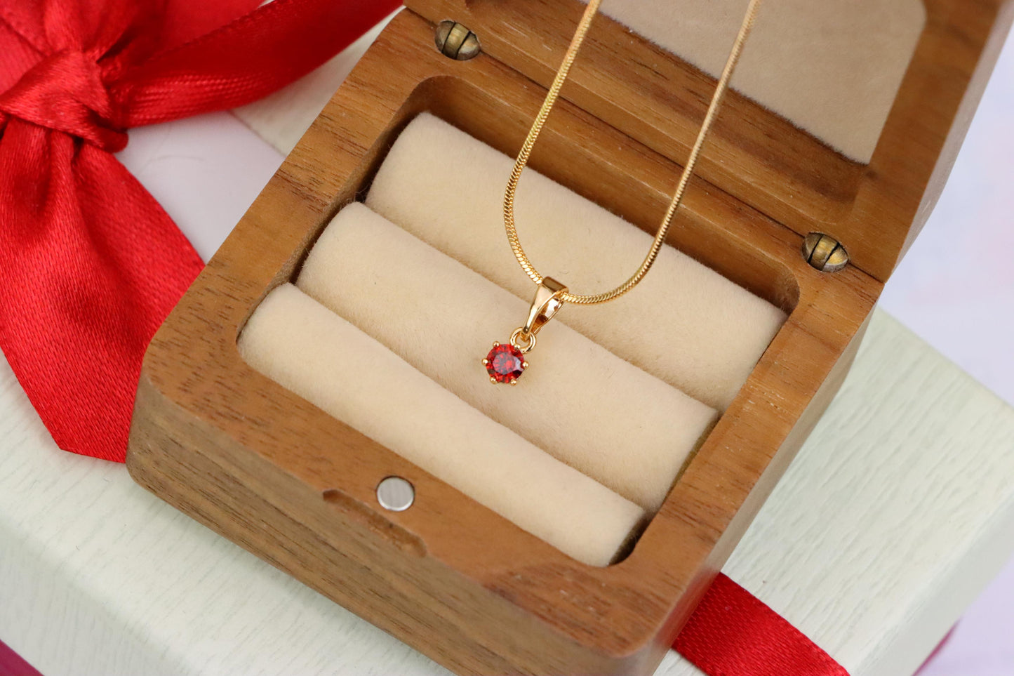 Tiny Round Red Pendant in Gold Finish for Delicate Everyday Look, XPPT1655 (2163-2)
