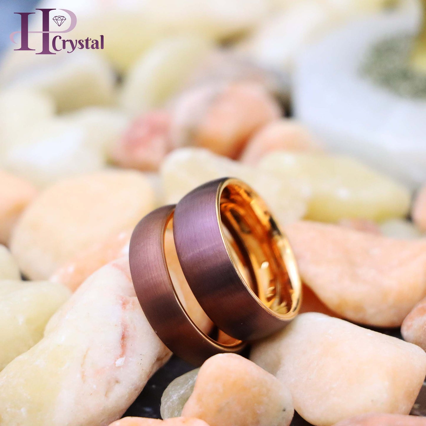 Semi-Domed Brushed Brown IP Plated & Rose Gold IP Plated Tungsten Ring