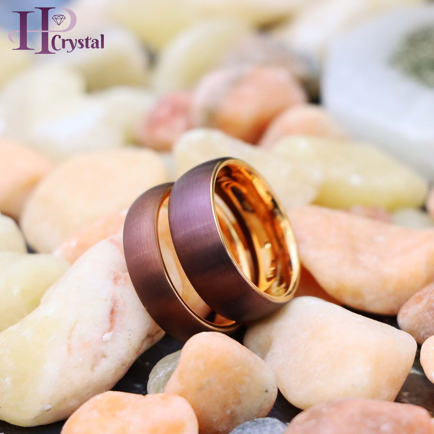 Semi-Domed Brushed Brown IP Plated & Rose Gold IP Plated Tungsten Ring