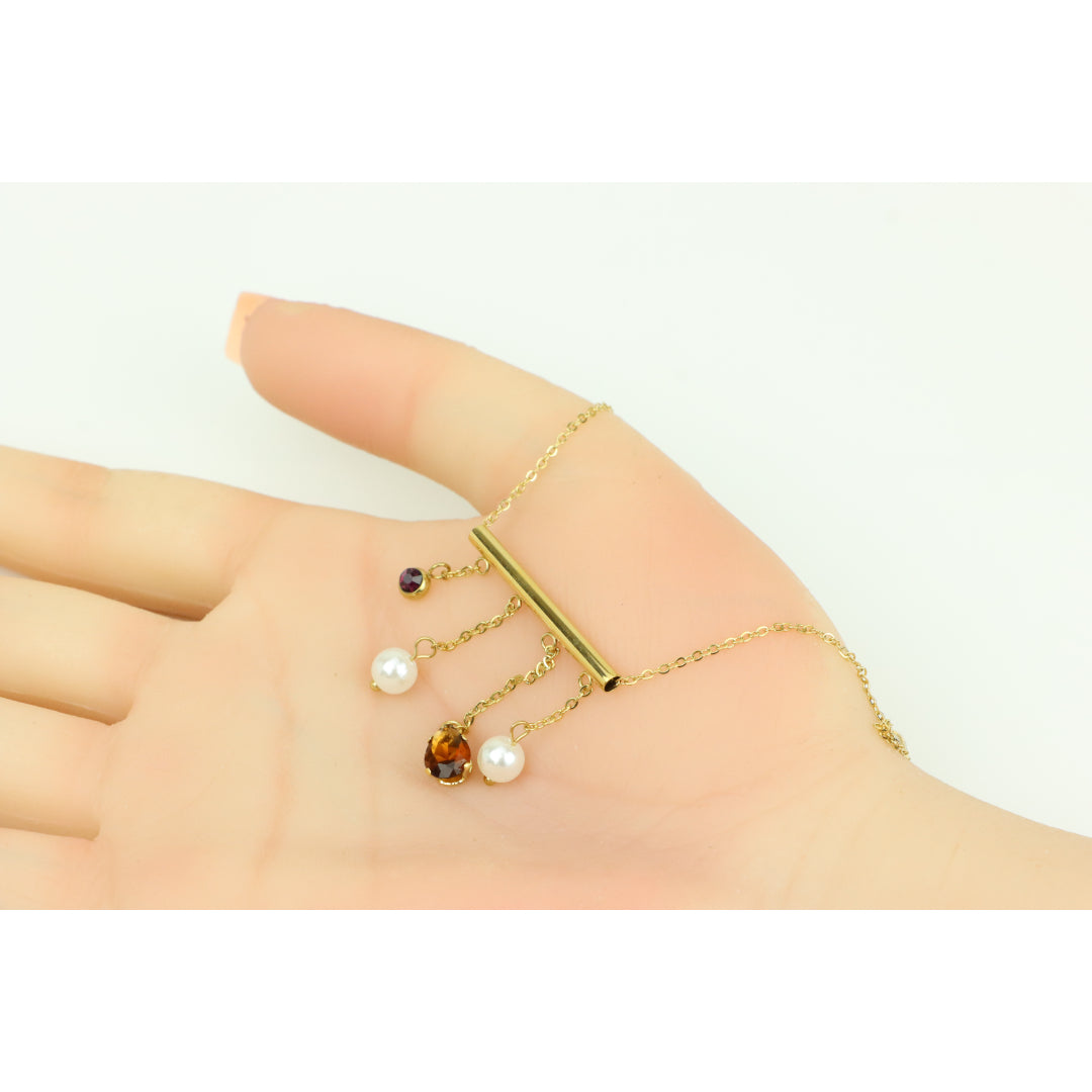 Yellow Gold Plated Pearl Drop Necklace with Crystal Charms, XPNL0361 (2037-1)