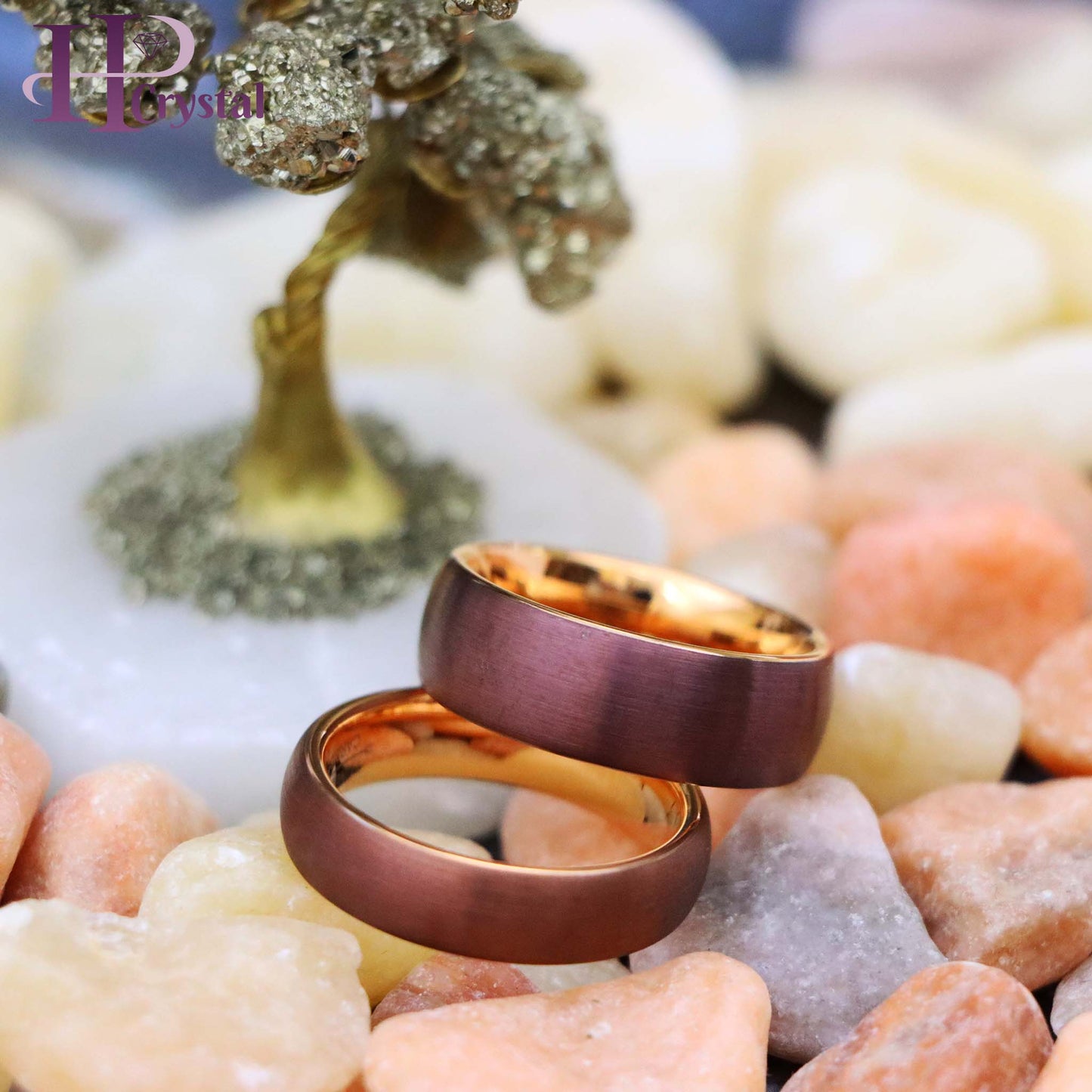 Semi-Domed Brushed Brown IP Plated & Rose Gold IP Plated Tungsten Ring