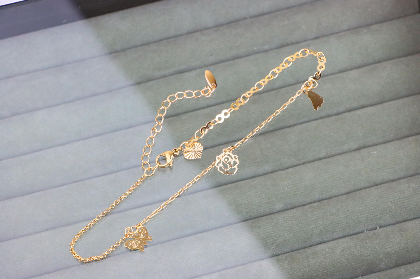 Rose Gold Butterfly and Floral Charm Anklet, XPAL1053 (2106-2)