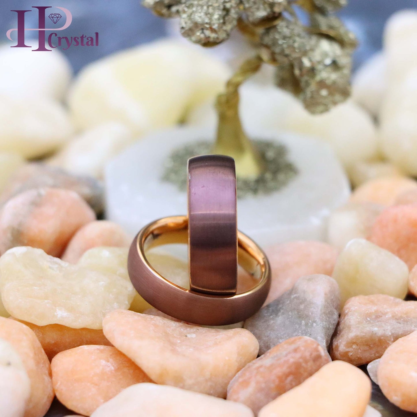 Semi-Domed Brushed Brown IP Plated & Rose Gold IP Plated Tungsten Ring