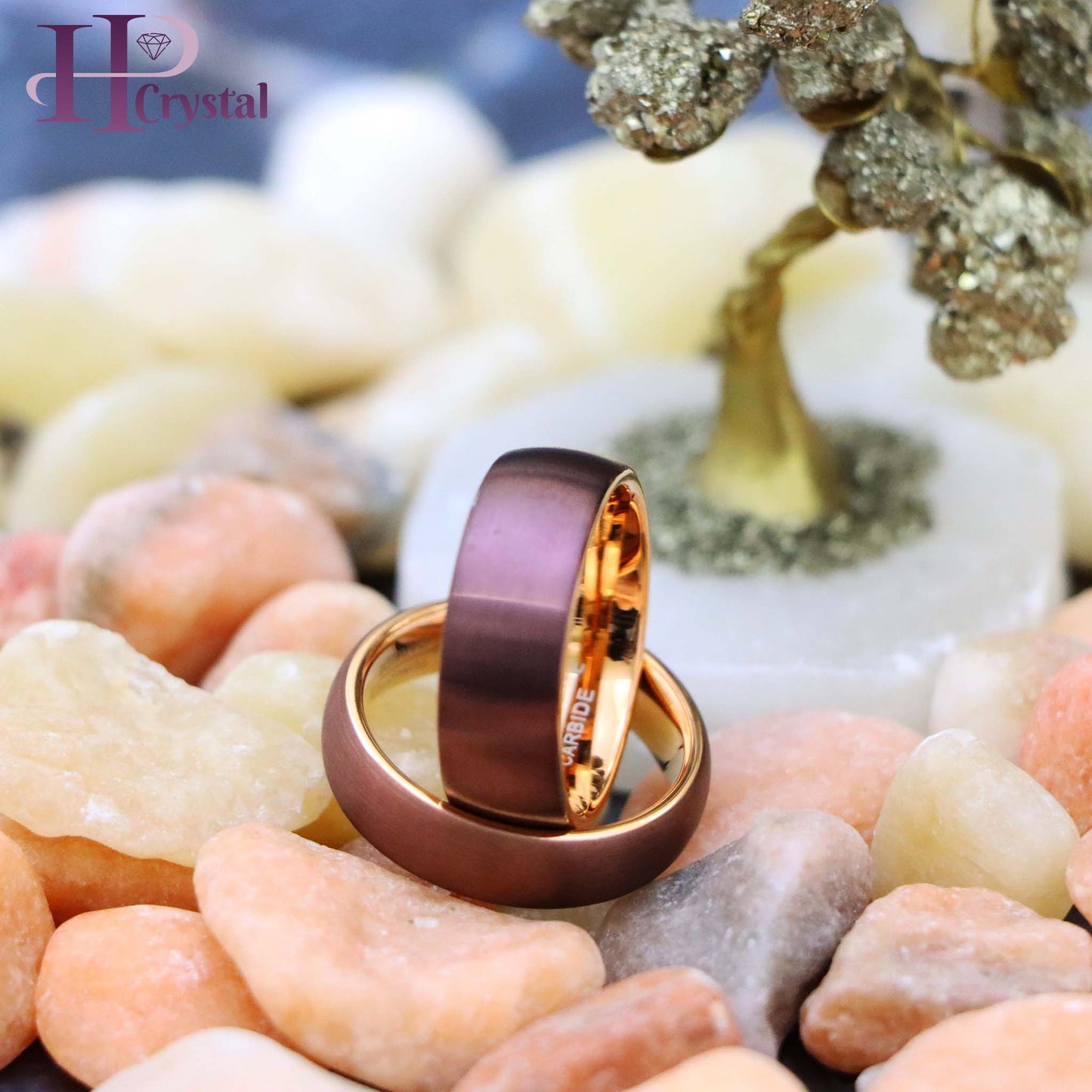 Semi-Domed Brushed Brown IP Plated & Rose Gold IP Plated Tungsten Ring