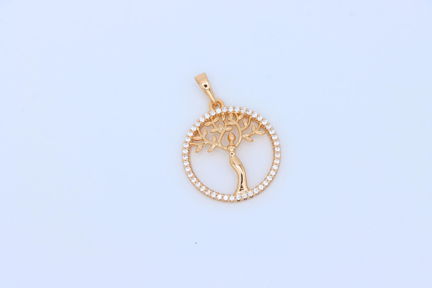 Rose Gold Tree of Life Woman Pendant with Crystal Accent Border, XPPT1504 (2139-7)