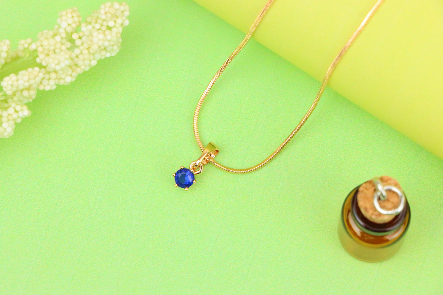 Tiny Round Blue Pendant in Gold Finish for Delicate Everyday Style, XPPT1657 (2163-2)