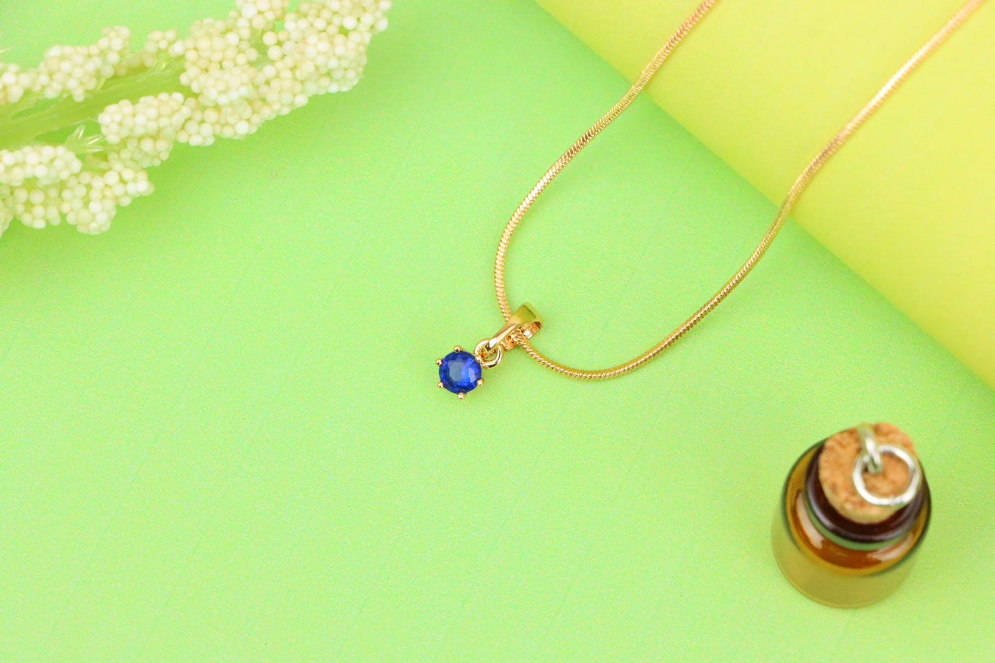 Tiny Round Blue Pendant in Gold Finish for Delicate Everyday Style, XPPT1657 (2163-2)