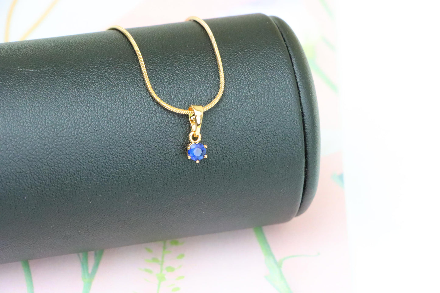 Tiny Round Blue Pendant in Gold Finish for Delicate Everyday Style, XPPT1657 (2163-2)