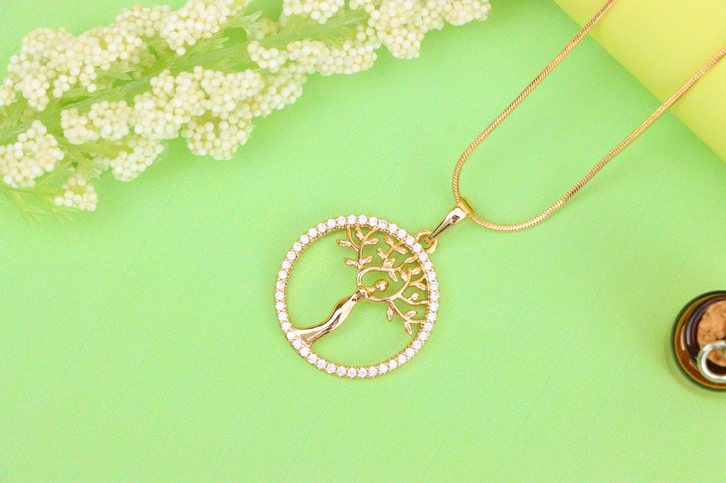 Rose Gold Tree of Life Woman Pendant with Crystal Accent Border, XPPT1504 (2139-7)