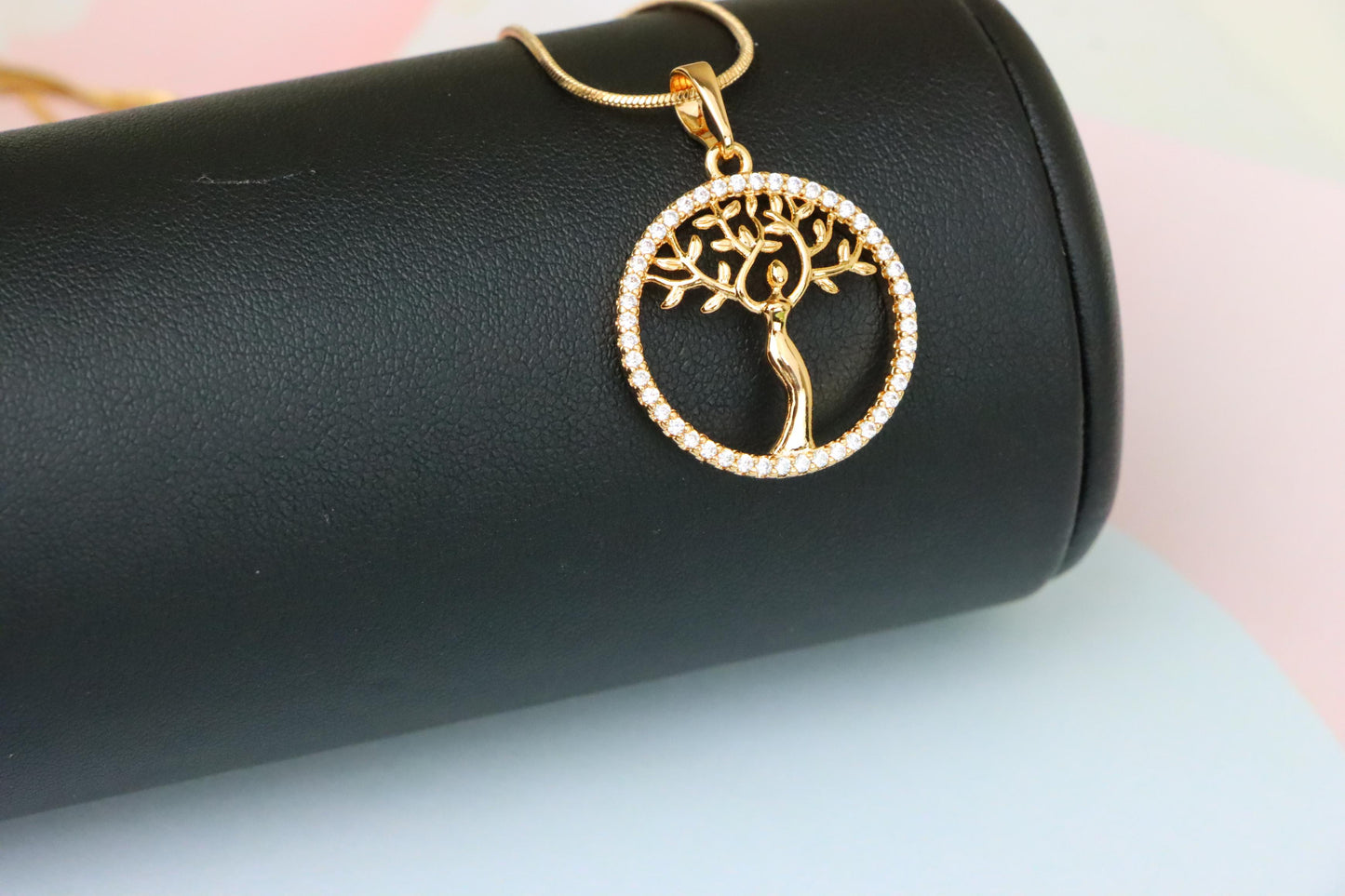 Rose Gold Tree of Life Woman Pendant with Crystal Accent Border, XPPT1504 (2139-7)