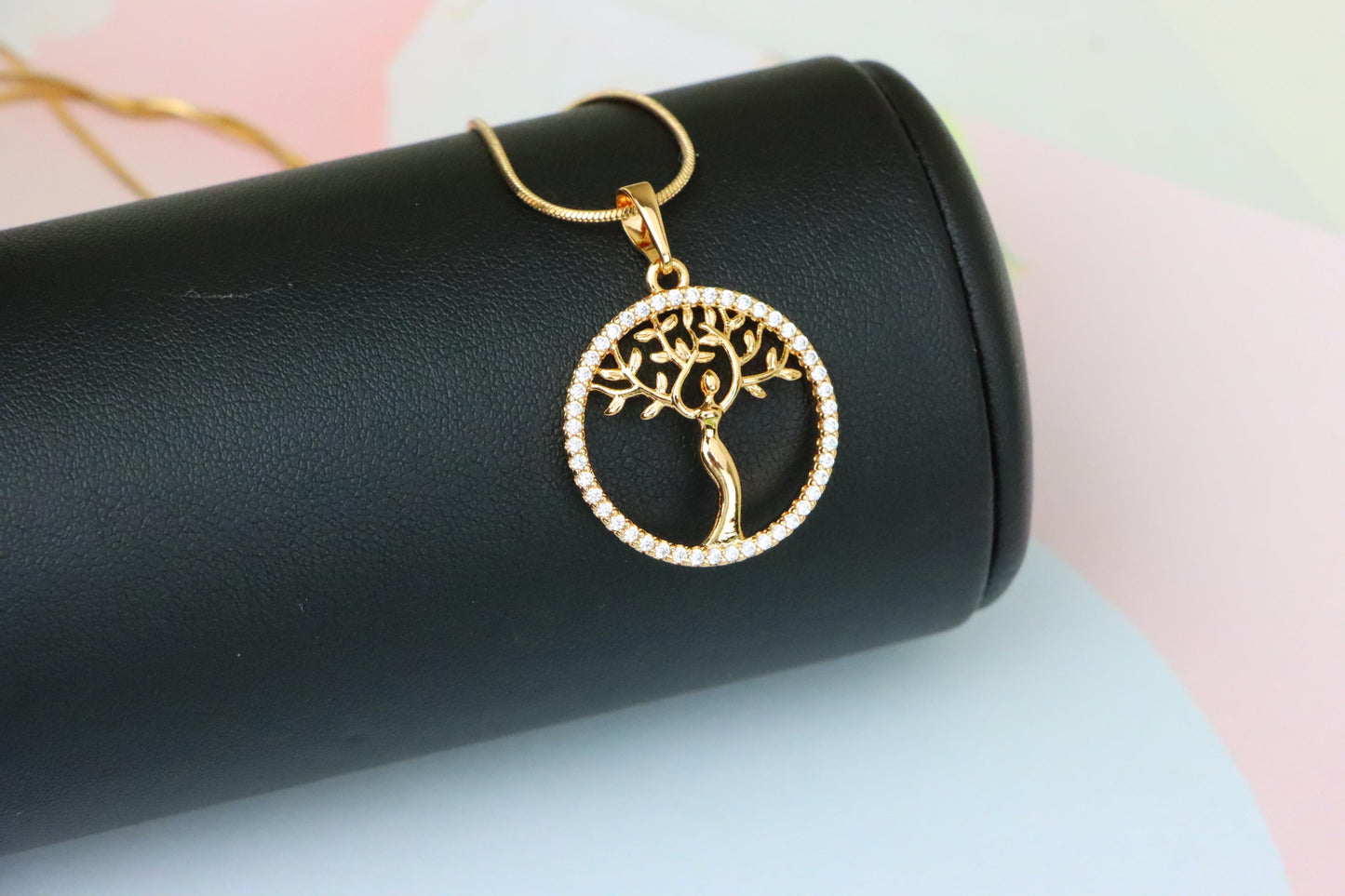 Rose Gold Tree of Life Woman Pendant with Crystal Accent Border, XPPT1504 (2139-7)