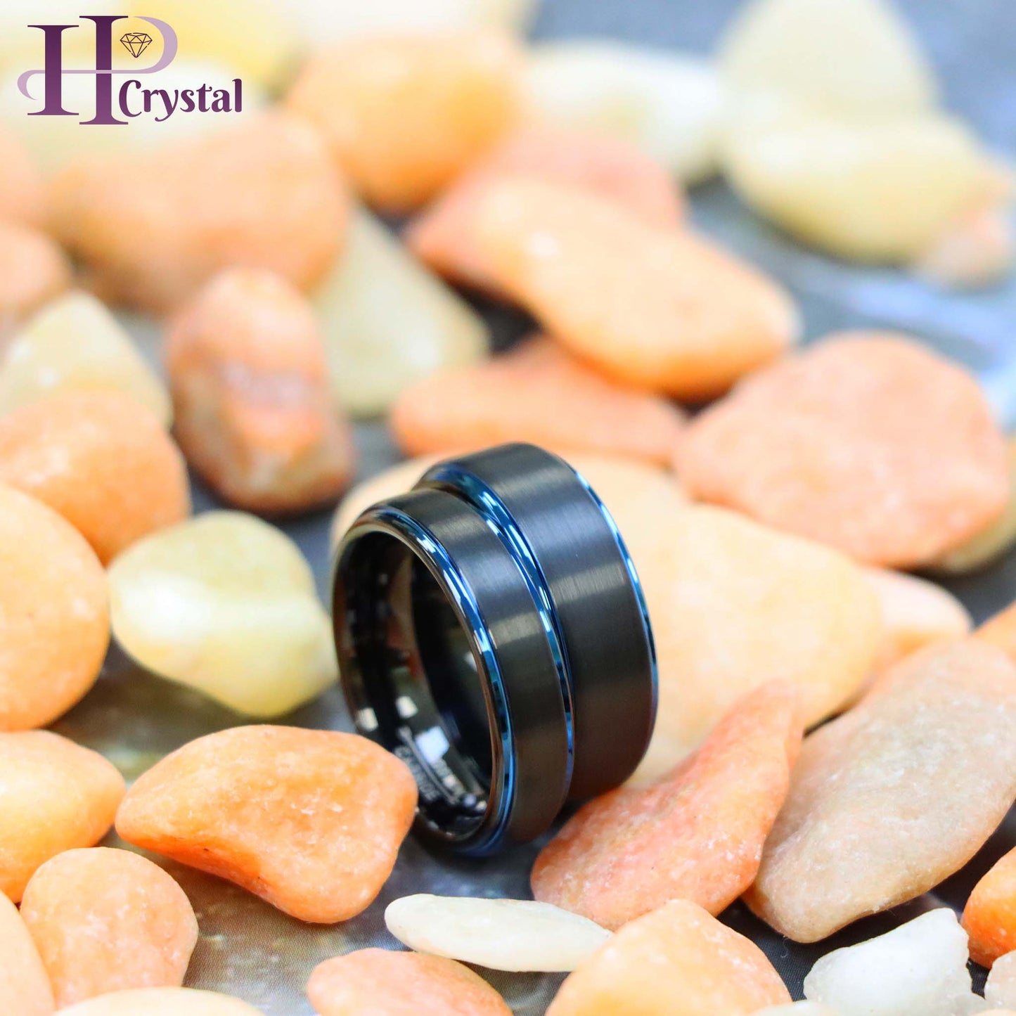 Black Outside Blue Inside IP Plated Brushed Center Stepped Edge Tungsten Ring