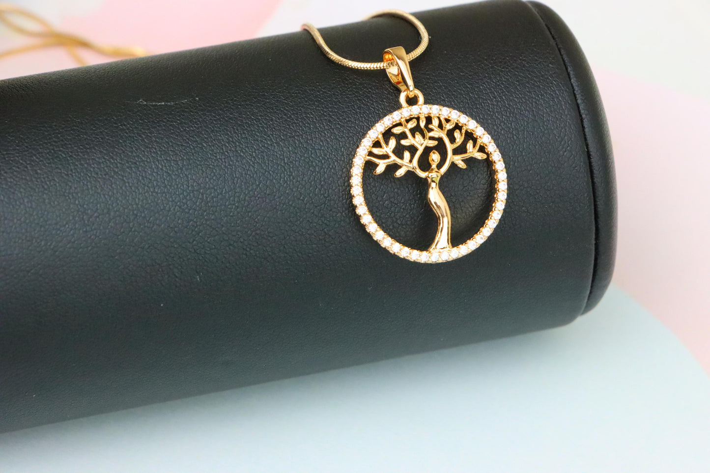 Rose Gold Tree of Life Woman Pendant with Crystal Accent Border, XPPT1504 (2139-7)