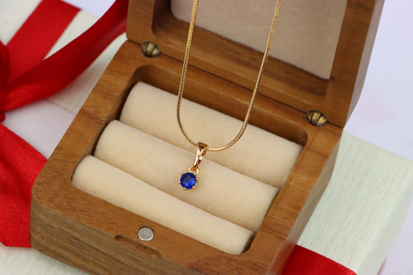 Tiny Round Blue Pendant in Gold Finish for Delicate Everyday Style, XPPT1657 (2163-2)