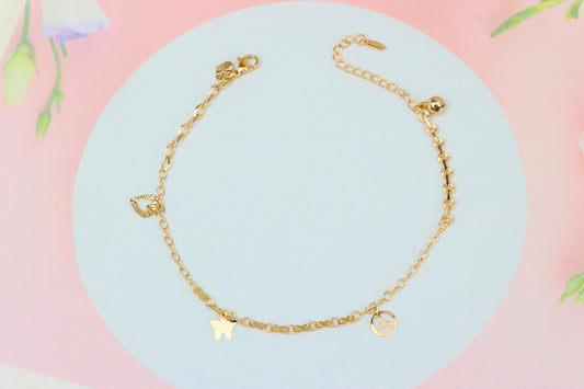 Rose Gold Floral Chain Anklet with Peace & Heart Charms, XPAL1055 (2106-4)