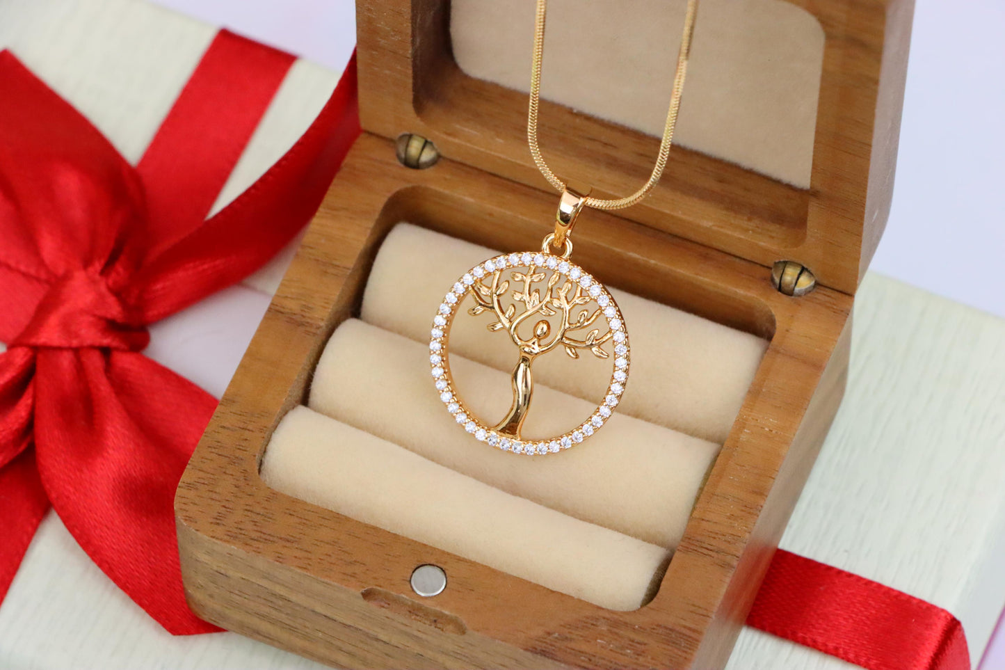 Rose Gold Tree of Life Woman Pendant with Crystal Accent Border, XPPT1504 (2139-7)