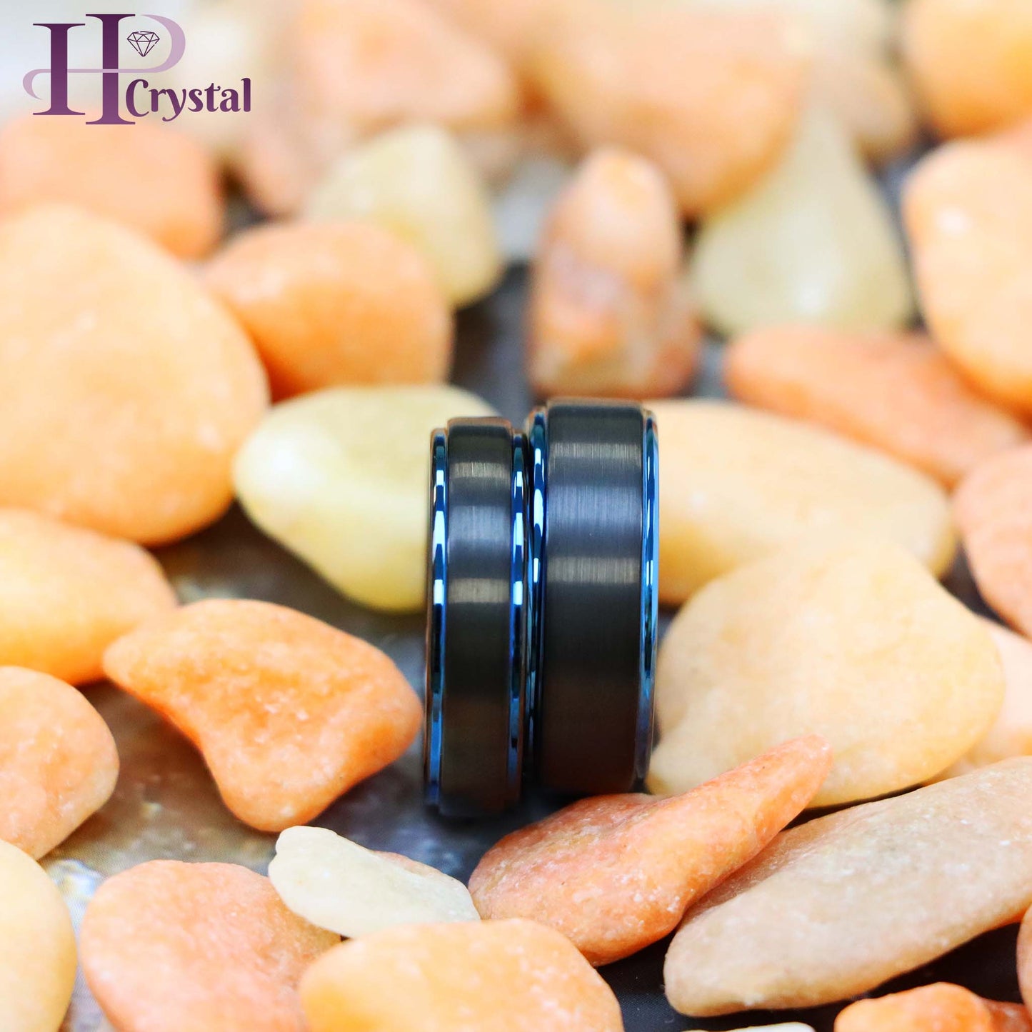 Black Outside Blue Inside IP Plated Brushed Center Stepped Edge Tungsten Ring