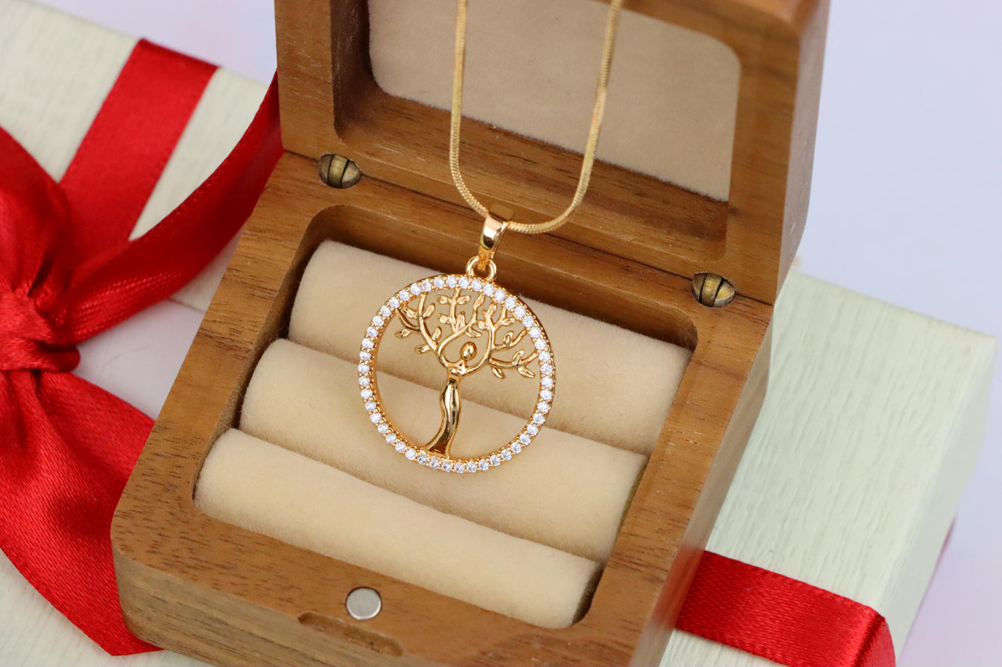 Rose Gold Tree of Life Woman Pendant with Crystal Accent Border, XPPT1504 (2139-7)