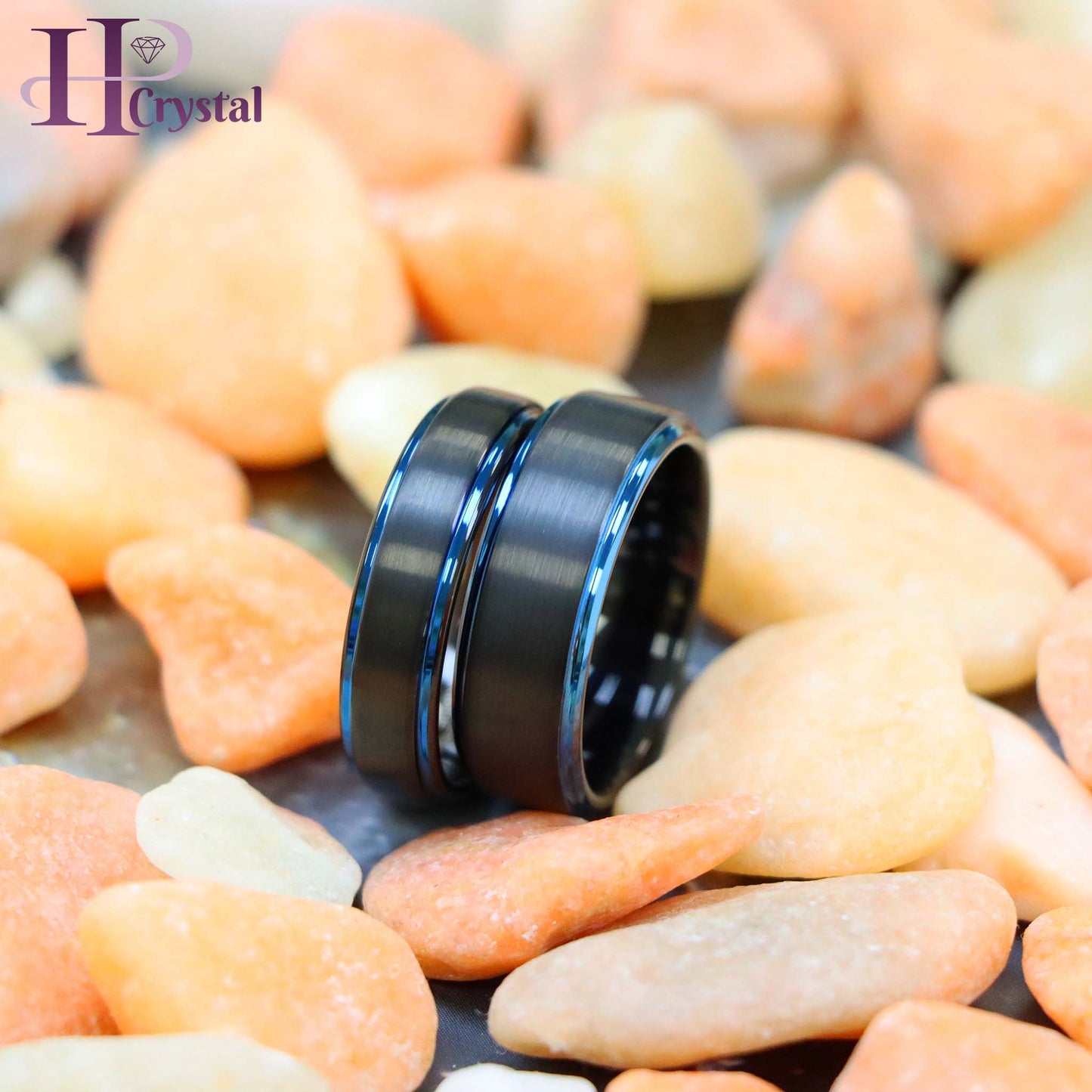 Black Outside Blue Inside IP Plated Brushed Center Stepped Edge Tungsten Ring