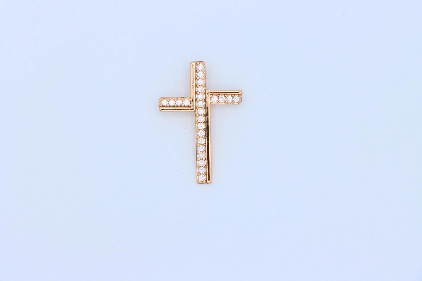 Rose Gold Cross Pendant with White Crystals in Minimalist Design, XPPT1505 (2139-8)
